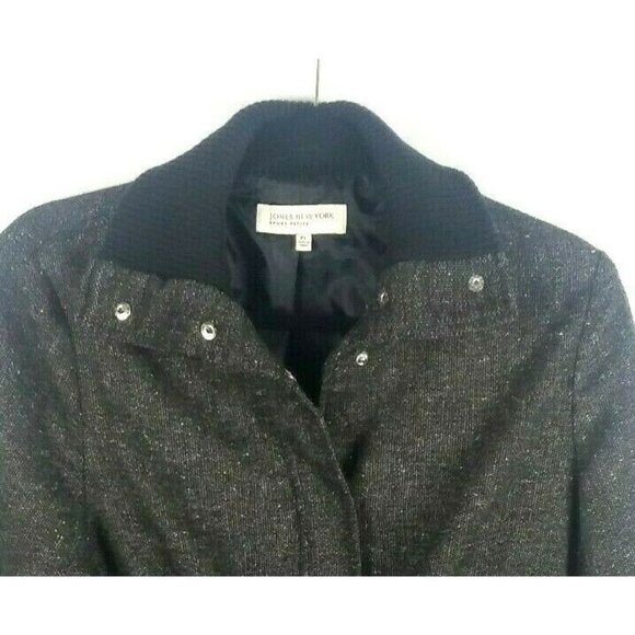 Jones NY Sport Petites Large Jacket Black Gray Drawstring Snap Up Casual - Picture 2 of 7